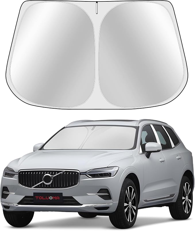 Custom Fit Windshield Sun Shade for Volvo XC60 2018-2025 - Full Coverage, 210T Reflective Fabric, Double-Layer Design - Blocks 99% UV Rays, Keeps Car Cool, Easy to Install and Store, Pack of 1 by Toluoma