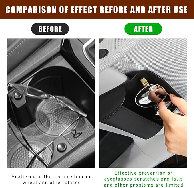 Augeny Sunglasses Holder for Car Sun Visor, Leather Auto Eyeglasses Storage Case with Hidden Magnetic Closure, Protective Glasses Organizer Box, Vehicle Visor Accessories for Woman Man (Black) - Image 5