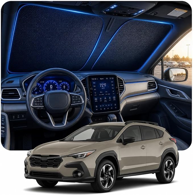 [2026 Upgraded] DooGooCoo Windshield Sun Shade for Subaru Crosstrek 2018-2025 2026 [Cooling Ice-Crystal, 100% Sun Block ] Sunshade for Car Windshield for Subaru Crosstrek Sun Shade, Custom Fit. by DooGooCoo