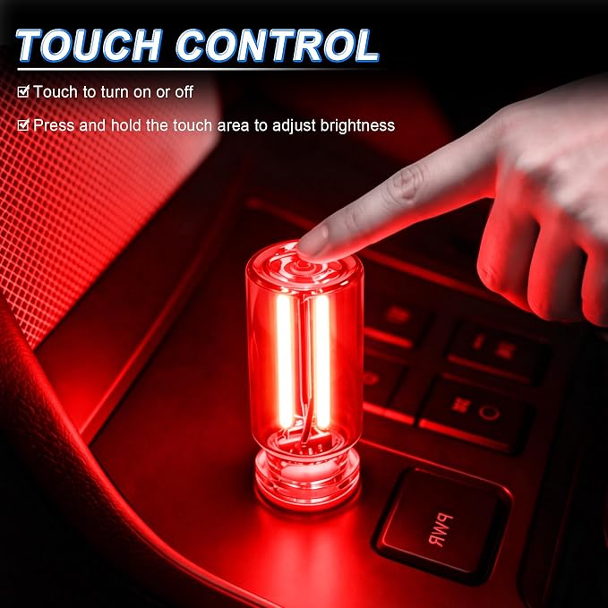 iFunyLED Car Interior USB LED Night Light, Portable Touch dimmable Car Ambient Lighting Kit, Retro Mini Transparent Glass Bottle Lamp Decorations for Vehicle Camping Bedroom Hallway, Pack of 2(Red) - Image 4