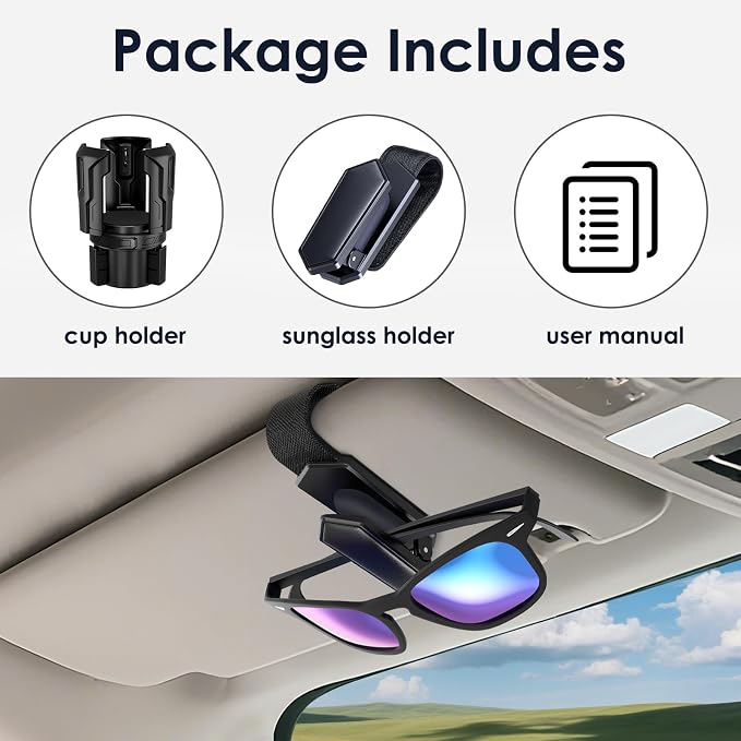 Cup Holder Expander, Cup Holder Expander for Car, Adjustable Cupholder for 2.6"- 4.8" Yeti, Hydro Flask, Nalgene, Takeya, Camelbak, Ramblers, Owala, Tumblers, Mugs, Bottles, with Sunglass Holder - Image 2