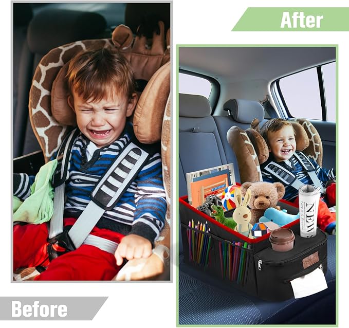 FUNNy elf Car Seat Organizer with 4 Cup Holders(Red) | Foldable Design, Durable Oxford Material, Smooth Handle, Anti-slip Base, Big Capacity Car Caddy Organizer for Easy Storage - Image 8