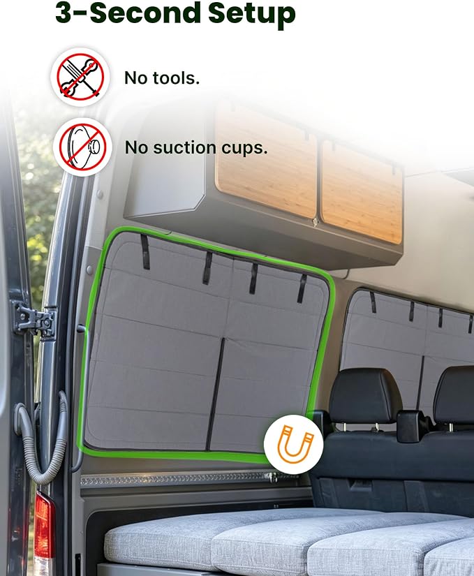 MELIPRON Driver Rear Window Cover Fit for Mercedes Sprinter 170"/170" ext | NCV3 & VS30 2007-2026, 2 Folding Ventilation Panels, Magnetic Insulated Blackout Privacy Shade for Campers & Van Lifers, Gray - Image 5