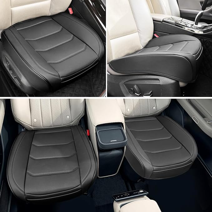 BOPUOVRE Car Seat Cover for Luxury & Comfort PU Leather | Anti Slip Full Wrap Protection Storage Pocket Bottom Cushion Universal Fit 95% Vehicles Black 1 Piece - Image 2