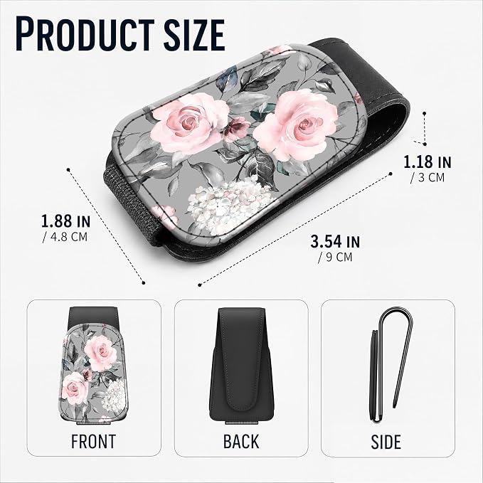 Leather Magnetic Sunglass Holder for Car Sun Visor, Cute Eyeglass Ticket Card Hanger Clip, Universal Auto Interior Accessories for SUV Pickup Truck, Gray Rose - Image 3