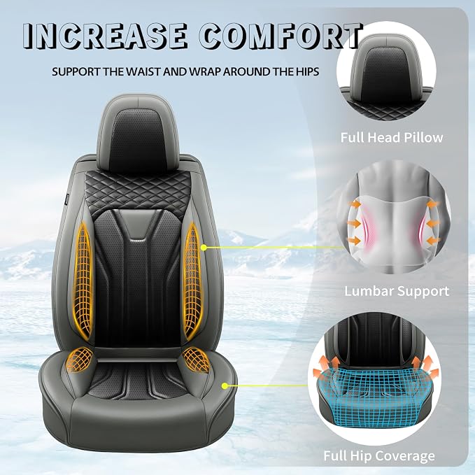 Fit Highlander Premium Leather Car Seat Covers for Toyota Highlander 2007-2025 2026 - Waterproof，Breathable，All-Weather Seat Cushion Protecto & Airbag Compatible, 2 Front Seat Gray&Black - Image 6