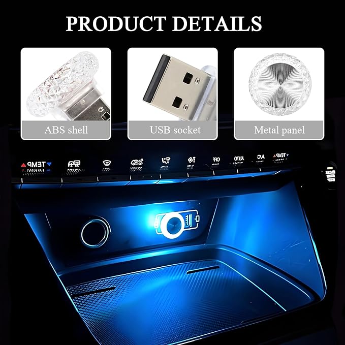 Hovom 4PCS Mini USB LED Car Interior Atmosphere Lamp for Decor, Ice Blue | Plug-in USB Interface, Portable LED Decor, Universal Ambient Lighting Kit, Suitable for SUV Truck RV Office Laptop Keyboard - Image 3