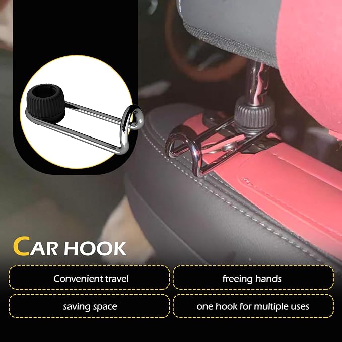 2 PCS Headrest Hooks for Car, 10KG Ultra High Load Bearing Alloy Concealable Swivel Buckle Design Headrest Pole Hook, Seat Headrest Storage Accessory, SayGoodbye to The Messy Space！ (Black) - Image 7