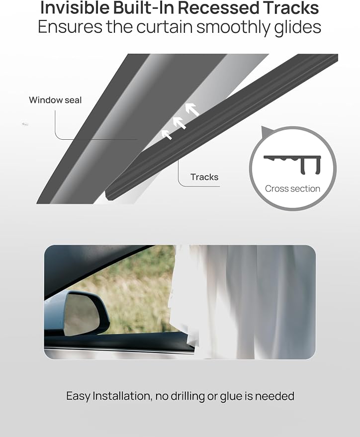 TPARTS Side Window Sunshade Curtains for Tesla Model 3 2026-2018 All Models | 4-piece blackout sun shades provide privacy and heat protection while fitting front and rear side windows for Tesla Model 3 - Image 7