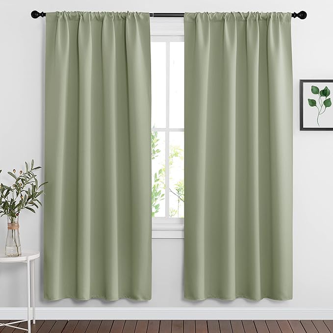 RYB HOME Blackout Curtains for Bedroom Living Room Nursery 72 inches Long | Thermal Insulated, Privacy Protection, Rod Pocket, Drapes for Office Home Theater, W42 x L72, Sage Green, 2 Panels by RYBHOME