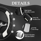 CAR PASS Leather Steering Wheel Cover and Waterproof Car Floor Mats, Microfiber Universal Car Combo Fit for 95% Sedan SUV Van,14.5-15 inch Sporty Anti-Slip Safety Comfortable Design, Black＆White - Image 4