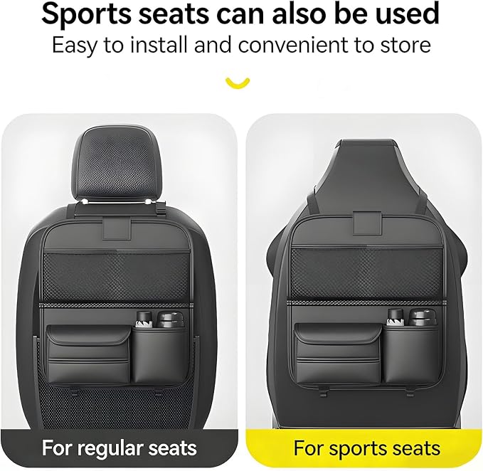 Universal Premium Leather Foldable Car Backseat Organizer with Table Tray, Seat Back Protector with Touch Screen Pad Phone Holder, Car Storage Pockets Tissue Holder with School Bags Hooks - Image 7
