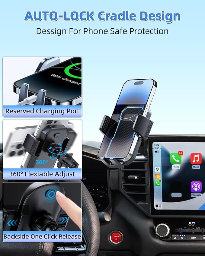 PZK Car Phone Mount for Toyota Tundra 2022-2026 /Sequoia 2023-2026 14-Inch | Auto Lock Screen Car Phone Holder Limited/Platinum Tundra Accessories 360° Rotation Hands Free Cradles Not Block Vent - Image 3