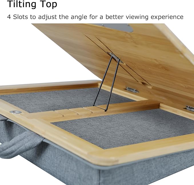 Adjustable Lap Desk for Laptop with Cushion Tablet Phone Holder | Bamboo Laptop Stand with Anti-Slip Strip, Handle Fits up to 15.6 inch or 14 inch with Mouse Space - Image 4