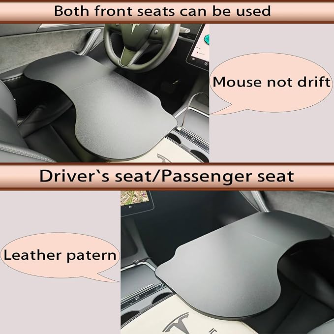 Frins Foldable Car Desk for Tesla Model Y/3/X Accessories, PU Leather Car Table Tray, Anti-Slip Stable Desktop No Mouse Drift, Multifunctional in-Car Tray for Eating, Work, Study, Makeup and Travel - Image 4