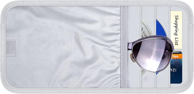 Wisdompro Car Sun Visor Storage Pouch, Sunglasses Bag & 3 CD Sleeves, Gray | with Pen Holder and Elastic Strap, Auto Sunvisor Organizer Pocket for Glasses, Document, Card, DVD, Papers, Receipts by Wisdompro