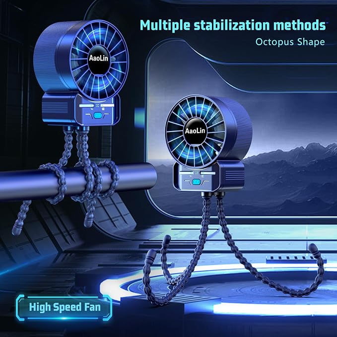 2 Pack Multifunctional Portable Stroller Fan 4 Speed 6600rpm High Speed Usb Rechargeable Personal Mini Handheld Fan Extended Tripod For Desktop Winding Kids Bed Treadmill Bike Golf Cart Outdoor Travel - Image 2