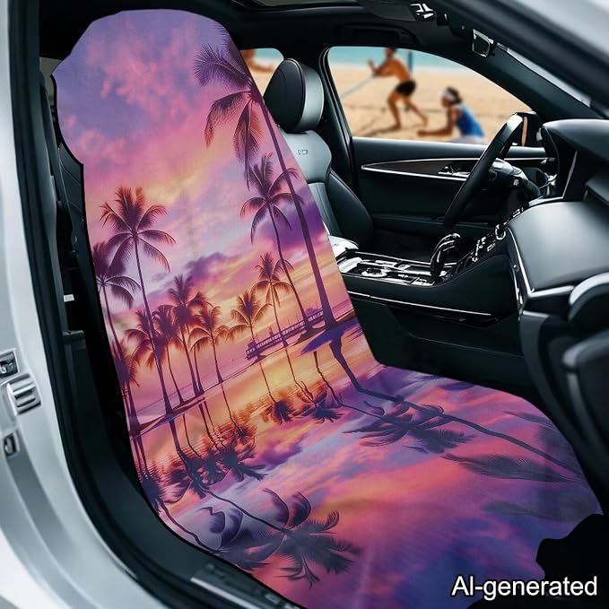 Horeset Sunset Palm Tree Car Seat Towel Cover – Quick-Dry & Washable Front Seat Protector, Universal Fit for Cars SUVs Trucks Sedans Vans, Hawaii Tropical Design - Image 2