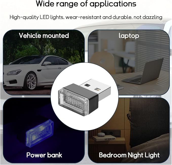 Dickno 4 PCS USB LED Car Interior Atmosphere Lamp, Portable Mini LED Night Light, Plug-in USB Interface Trunk Ambient Lighting Kit, Universal Vehicle Interior Accessories (Blue+Red) - Image 5