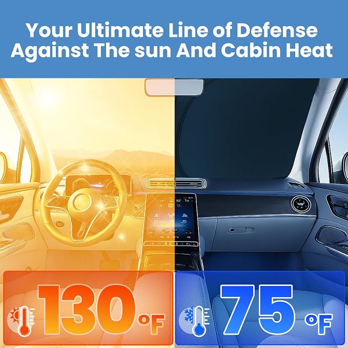 Windshield Sun Shade for Hyundai Tucson 2022 2023 2024 2025 2026 – Custom Fit Sun Shield with Mirror Cut‑Out, Blocks Heat & UV, Foldable with Storage Pouch - Hyundai Tucson Windshield Sunshade - Image 4