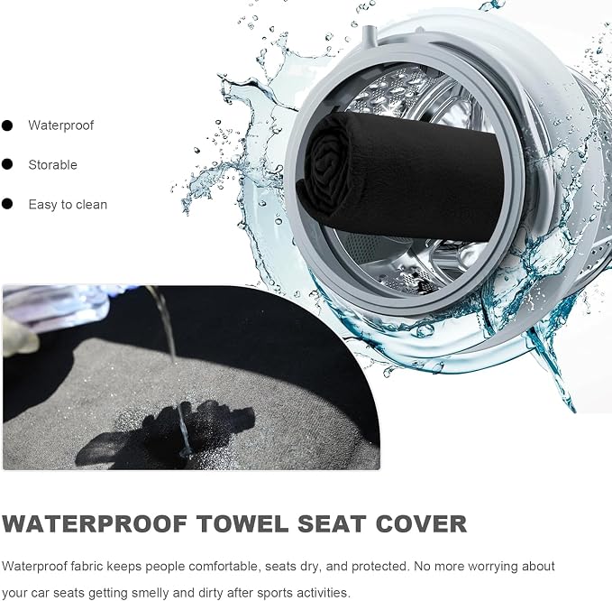 Car Towel Seat Cover, Waterproof Non-Slip Bucket Seat Protector for Running Swimming Hiking, Universal Machine Washable Front Seats Towel Protective Cover for Car SUV Truck (Beige) - Image 5