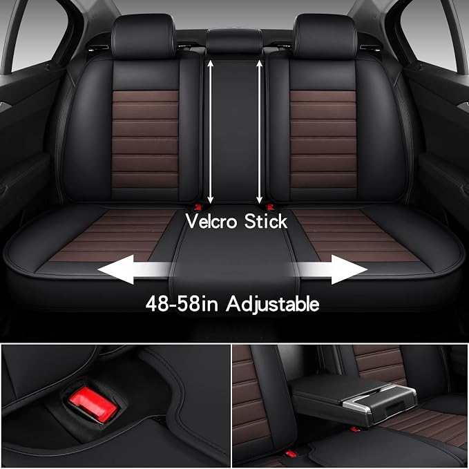 MINGBRON Car Seat Covers Full Set, Brown Car Seat Cover Lumbar Support, Car Seat Protector Waterproof, Nappa Leather Car Seat Cushion, Front Seats and Back Fit for Most Cars - Image 3