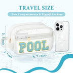 COSHAYSOO Clear POOL Makeup Bag Small Travel Pouch for Women Teenager Girls Pool Accessories Stuff Organizer Preppy Chenille Letter Patch Summer Girly Things - Image 2
