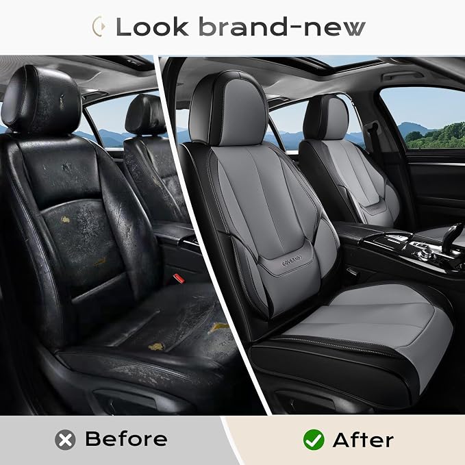 Coverado Seat Covers, Car Seat Covers Front Seats, Car Seat Cover, Car Seat Protector Waterproof, Car Seat Cushion Leather, Seat Covers Carseat Cover Universal Fit for Most Cars Black-Gray - Image 9