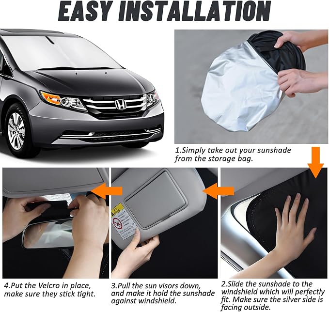 D-Lumina Windshield Sun Shade for 2011-2017 Honda Odyssey Mini Van Accessories, Front Window Sunshade Sun Visor Protector Block UV Rays Heat, Foldable 2 Layers 210T Material - Image 5
