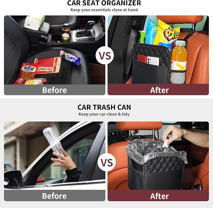FrgKbTm 2Pack Car Seat Back Organizer, Waterproof Car Backseat Organizer with Cup Holders Large Capacity Hanging Car Storage Bag for Phones Documents Cups Bottle Travel Compatible with Most Vehicles - Image 2