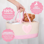 Aliceset Large Baby Diaper Caddy for Girl Boy Rope Nursery Storage Bin Basket Portable Holder Tote Bag for Changing Table Car Travel Baby Shower Gifts Newborn Essentials Registry Must Have(Pink Heart) - Image 3