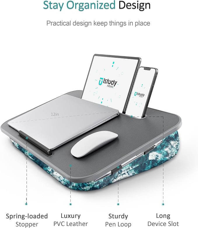Lap Desk – Laptop Lap Desk with Cushion for Bed, Couch or Floor, Fits up to 17" Laptop, Built-in Slot, Non-Slip PVC Leather Top, Portable & Lightweight – Home Office, Istudyniture (Large, Waves) - Image 7