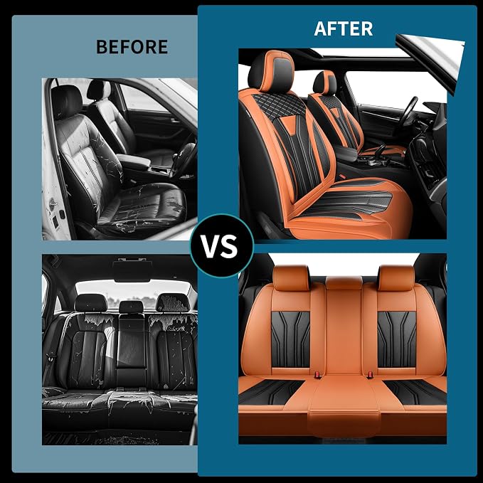 Fit Sentra Car Seat Covers Premium Leather for Nissan Sentra 2008-2025 2026. Waterproof， Breathable, Scratch-Resistant & All-Weather Seat Cushion Protector（2 Front Seats,Orange&Black - Image 5