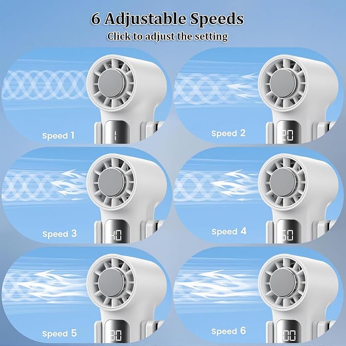 Mini Portable Clip on Fan with LED Display & 6 Wind Speed Levels | Lightweight ABS Clip Fan for Stroller/Office/Camping/Beach - 360° Clamp, Neck Strap, 3000mAh Battery, Semiconductor Cooling - Image 7