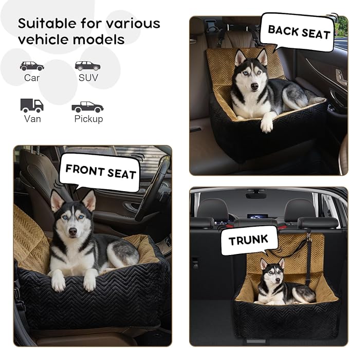 Dog Car Seat for Small Dogs,Medium Dog Car Bed with Detachable Washable Cover,Pet Puppy Booster Cars Seats with Safety Belt Up to 30 lbs(Black V) - Image 4