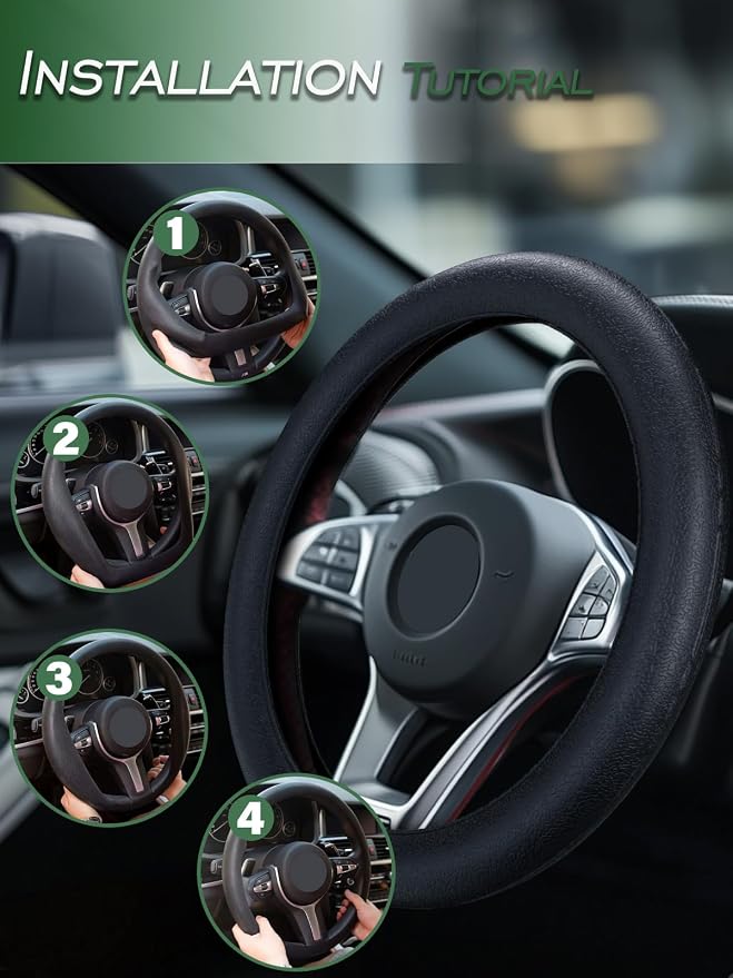 LRITER Car Steering Wheel Cover, Non-Slip Silicone Material, Multiple Color Choices, Universal Auto Parts Steering Wheel Cover, Suitable for Most Cars (Black) | Multiple Color Choices, Universal Auto Parts Steering Wheel Cover, Suitable for Most Cars - Image 5