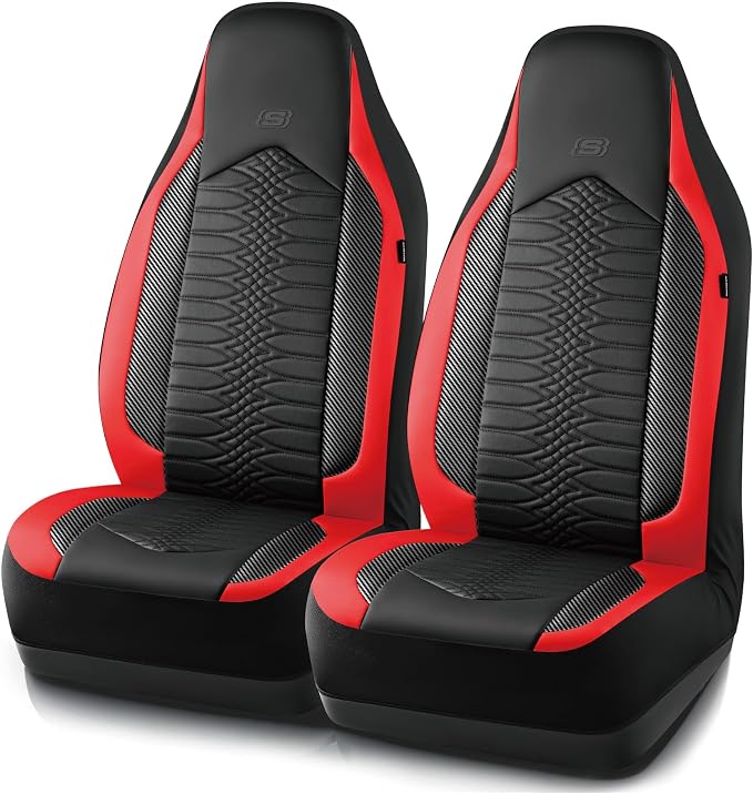 Skechers Memory Foam Car Seat Covers, Leather High Back Seat Covers Quilting Design,Waterproof Sports Car Seat Covers Front Seats,Airbag Compatible, Universal Fit for Most Cars, SUVs,Trucks,Red by Unknown