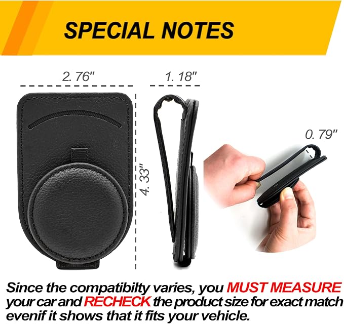 Sunglass Holder for Car Visor, Magnet Adsorbed Sunglasses Holder for Car Accessories Parts, Leather Car Sunglass Holder, Car Visor Sunglasses Clip for Glasses Cards (2PCS, Black) - Image 6