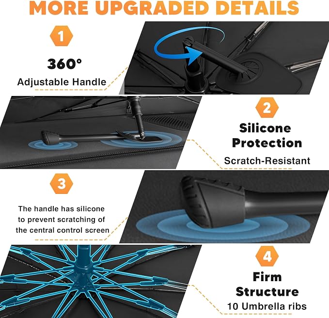 KUST Sun Shade Umbrella for 2022-2025 2026 Hyundai Santa Cruz, 2022-2024 Hyundai Tucson | Custom Fit Windshield Sunshade | with Bendable Handle | Blocks Heat & UV Scratch Resistant Keep Car Cool - Image 5