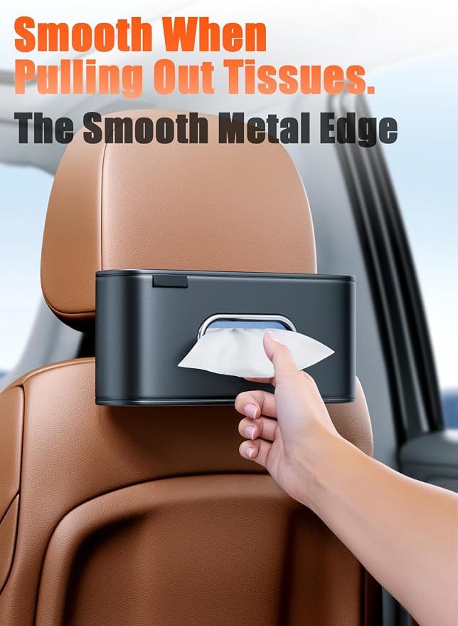 Car Tissue Holder, Car Kleenex Holder Fits 100-160 Count | Premium PU Leather,Keep Tidy,Universal,Large tissue box,Backseat Car Napkin Holder,Tissues Dispenser for Car,Black - Image 8