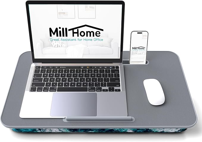 Lap Desk for Laptop with Cushion, Laptop Lap Desk, Cushion Detachable and Washable, fits up to 17 inch, with Tablet Slot and Stopper, MillHome (Blue) - Image 2