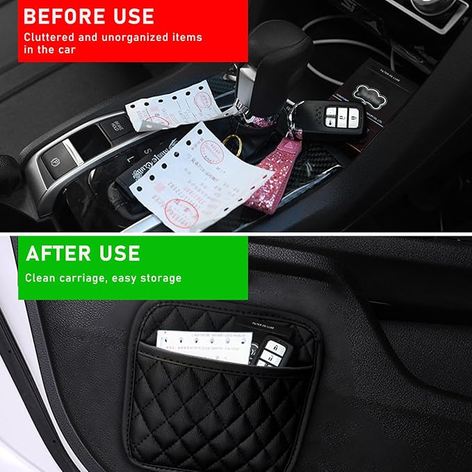 2PCS Car Side Pocket Organizer, Leather Auto Seat Storage Bag for Cell Phone Sunglasses, Waterproof Document Holder Tray Pouch for Vehicle Seat Gap Filler, Car Accessories (Small) - Image 6