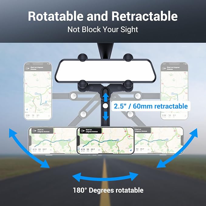 PROfezzion Car Rearview Mirror Magnetic Phone Mount Holder for MagSafe | Vent Clip Included, No Vibrating, Eye-level View, Length & Angle Adjustment, for iPhone 17 16 15 14 13 Pro Max & All Phones - Image 5