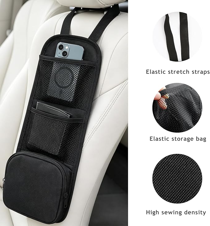 2 PCS Car Seat Side Organizer, Multifunctional Auto Seat Side Storage Hanging Bag with Mesh Net Pockets, Multi-Pocket Vehicle Mesh Organizer for Mobile Phone Wallet Glasses - Image 3