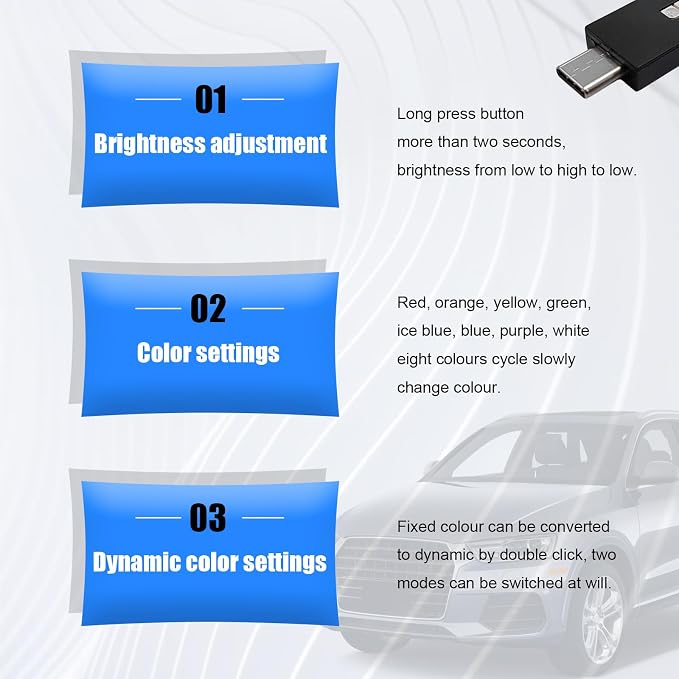 USB Type C LED Ambient Light, 8 Colors RGB Dynamic Gradient Brightness Interior Atmosphere Lamp, Mini Adjustable Car Accessories Replace Lighting Parts for Home Laptop - Image 5