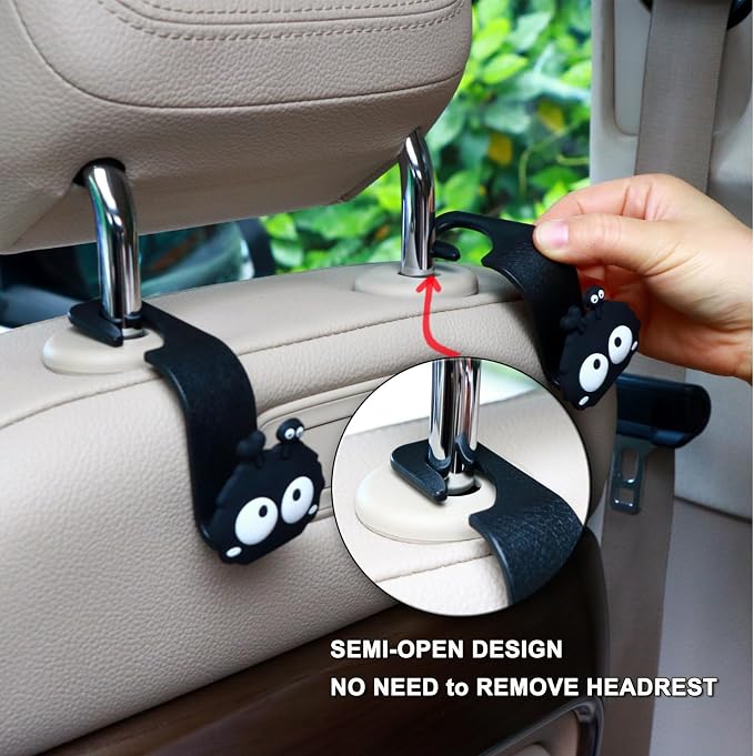 Car Hooks for Purses and Bags Cute Soot Sprite, 2 Pack Black | 360° Rotation, 44LBS Heavy Duty, Universal Car Hooks for Headrest, Cute Car Accessories - Image 3