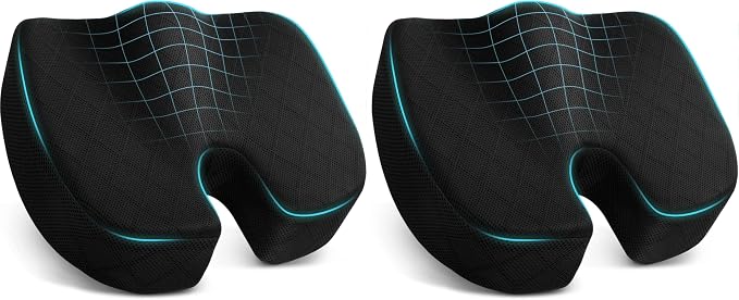 Seat Cushion, Office Chair Cushions, Car Seat Cushion, Non-Slip Sciatica & Back Coccyx Tailbone Pain Relief Chair Pad for Computer Desk, Wheelchair, Driving (Black, X-Large) (Pack of 2) by TushGuardSeatCushonsPillows