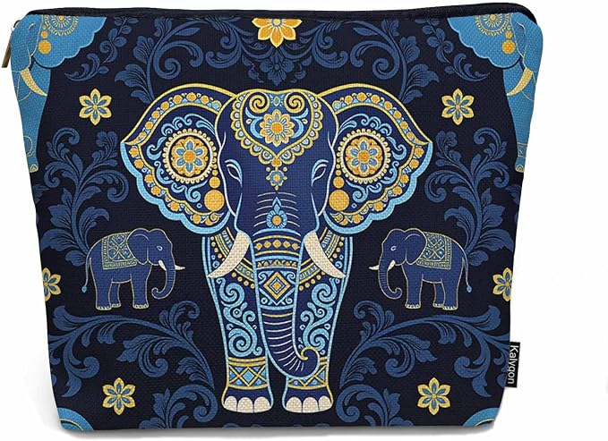 Elephant Makeup Bag - Adorable Cosmetic Bag, Day Of The Dead Sugar Skull Elephant Blue Zipper Bag Travel Toiletry Organizer Pouch For Gym Bathroom by Unknown