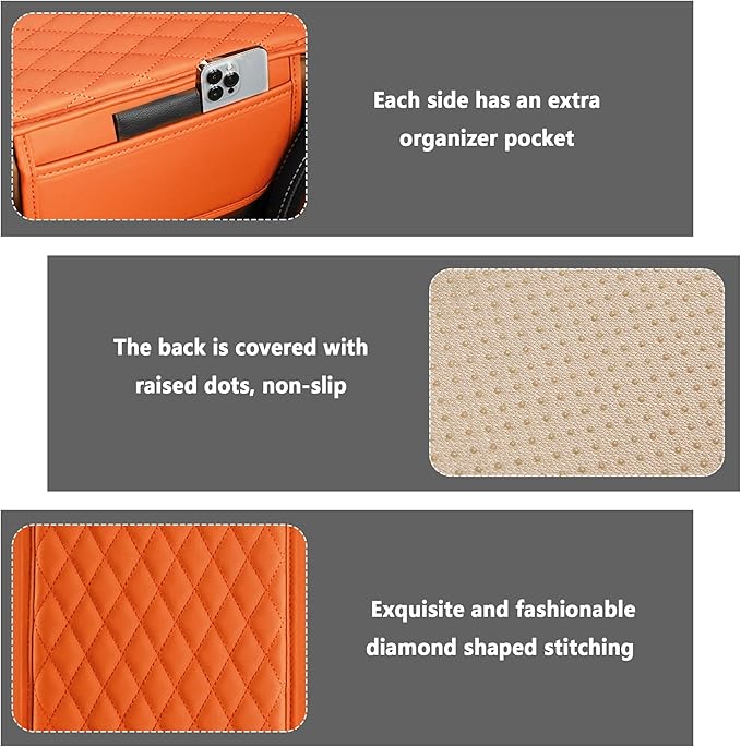 Stacool Upgraded Car Center Console Cover,Microfiber Leather Car Armrest Cover Cushion with 2 Storage Bags,Universal Car Armrest Storage Box (Orange) - Image 3