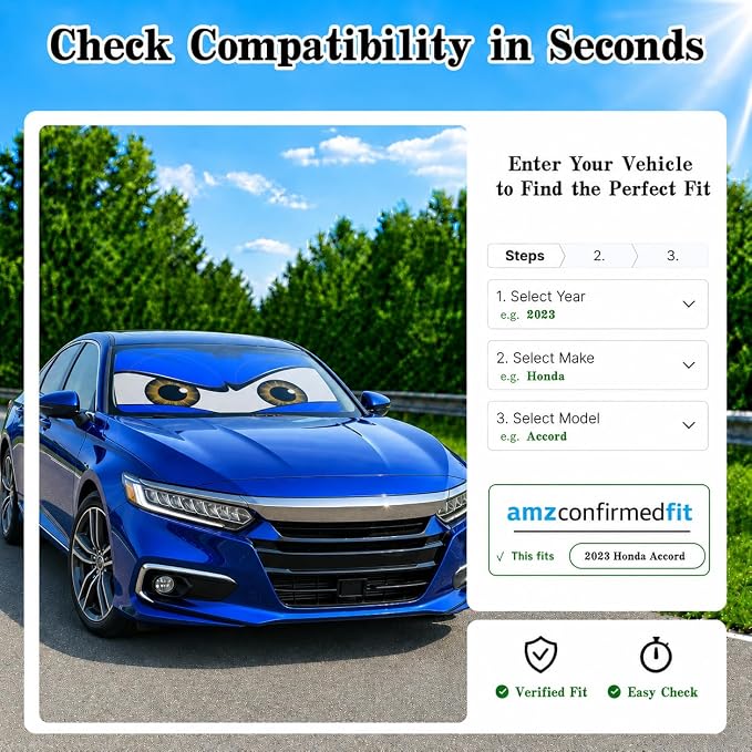 Car Windshield Sun Shade Umbrella, Universal Fit Mid-Large Sedans & SUVs | 57 x 31" Car Sun Visor, Foldable UV Heat Blocking Auto Sunshade with Rearview Mirror Cutout, Monster Blue Eyes - Image 9